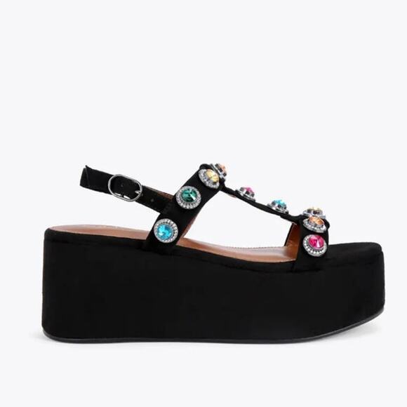 Kurt Geiger Black Jewel Octavia Platform Sandals Size 37 - Picture 1 of 9